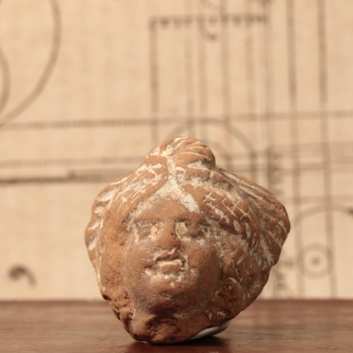 Roman Terracotta Pottery Piece, Male Head (1.4 inches) - c. 100 to 300 CE - Roman Empire