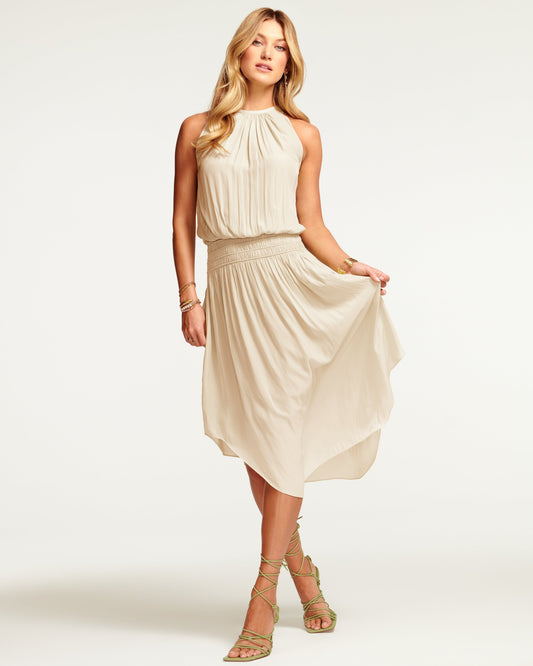 Audrey Smocked Midi Dress | SANDSTONE