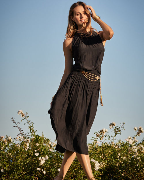 Audrey Smocked Midi Dress | BLACK