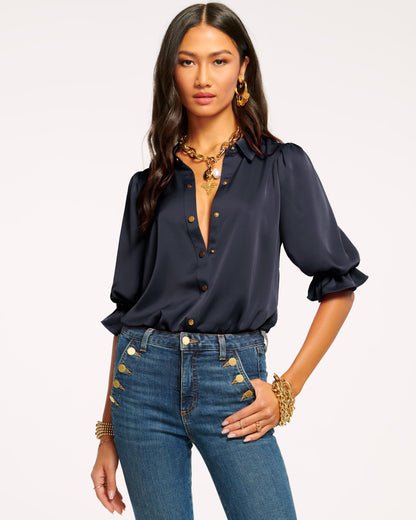 Dina Button Down Bodysuit | NAVY