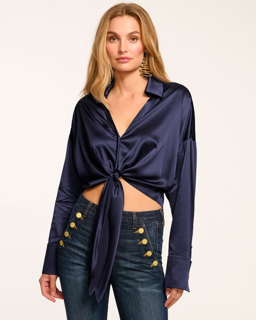 Farrah Silk Tie-Front Blouse | NAVY