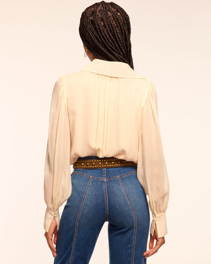 Claire Silk Chiffon Ruffle Button Down Blouse