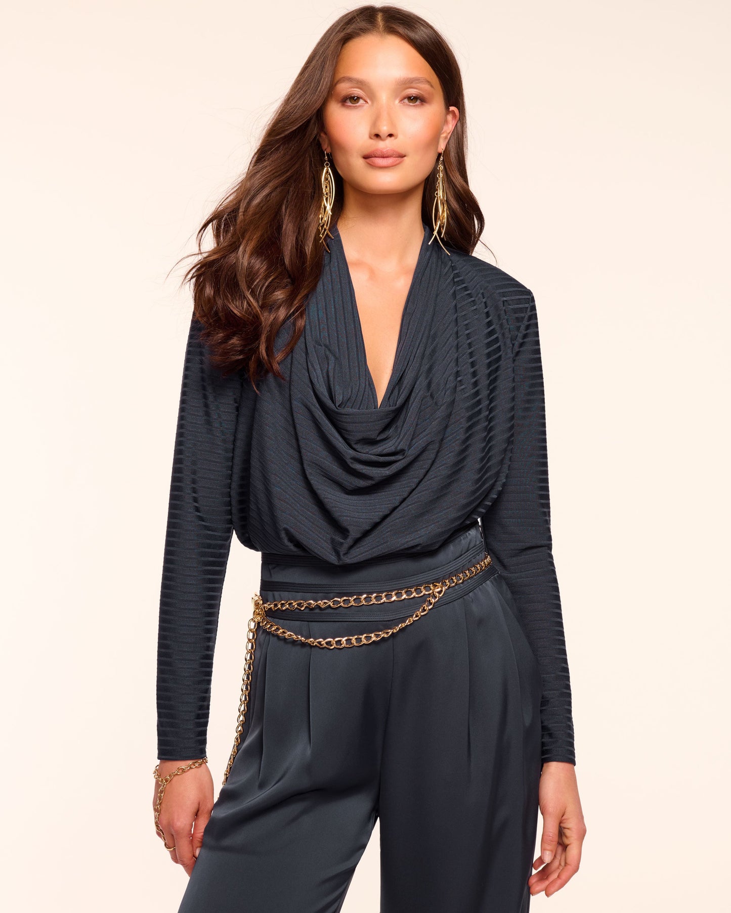 Antonia Ribbed Knit Cowl Neck Top
