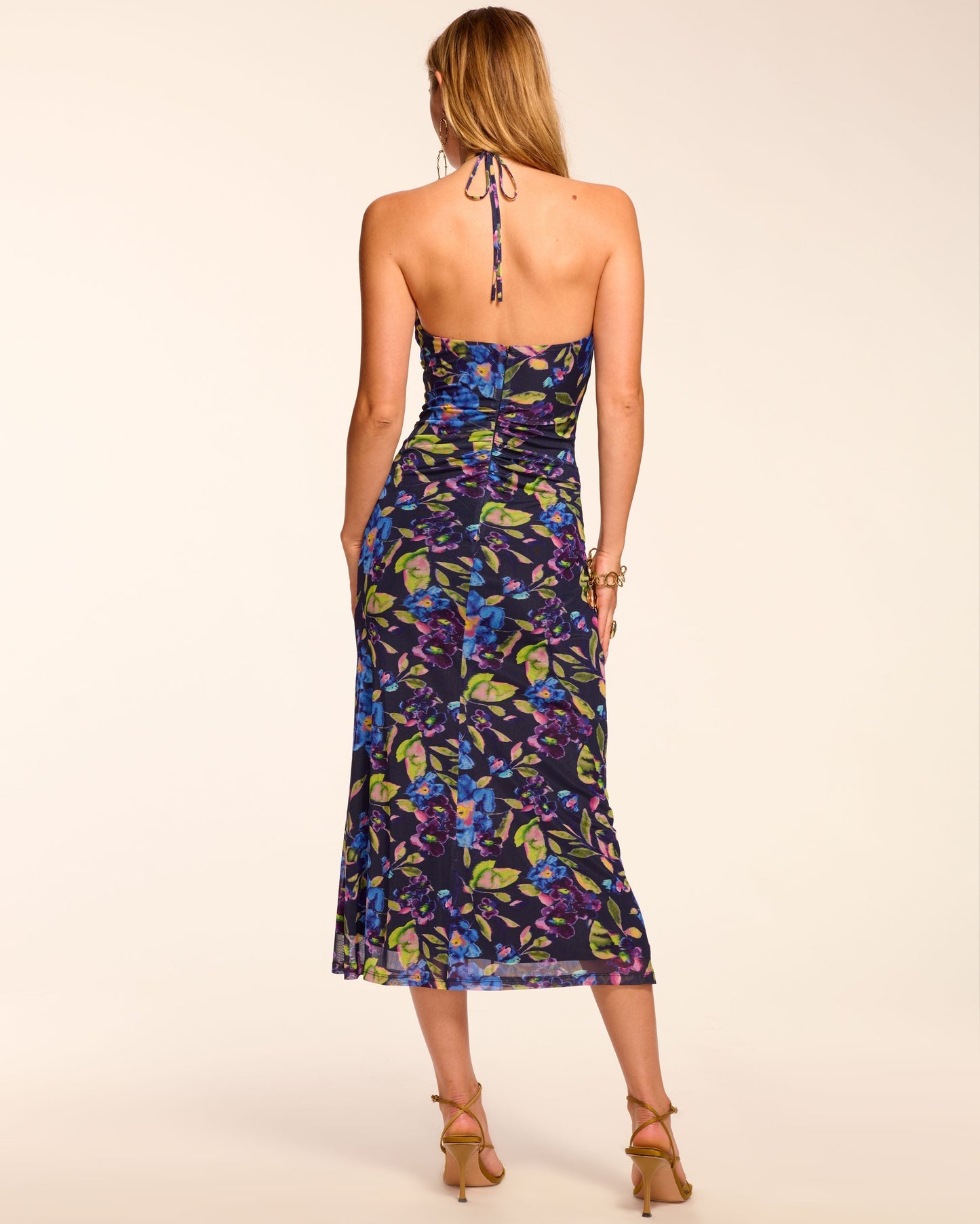 Aveline Mesh Ruched Halter Midi Dress