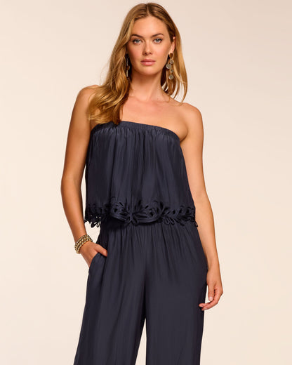 Christiana Smocked Embellished Strapless Jumpsuit