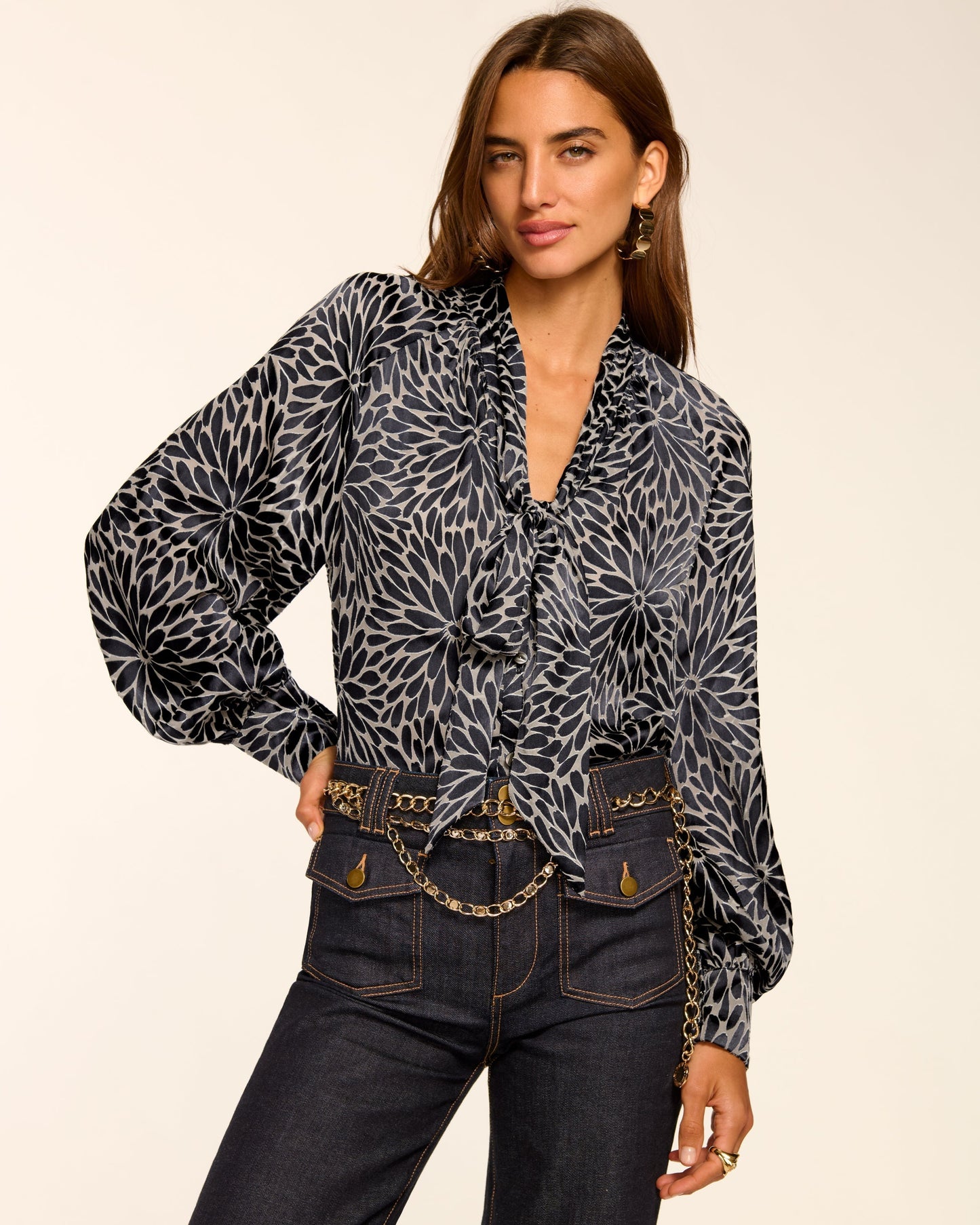Aura Burnout V-Neck Long Sleeve Blouse