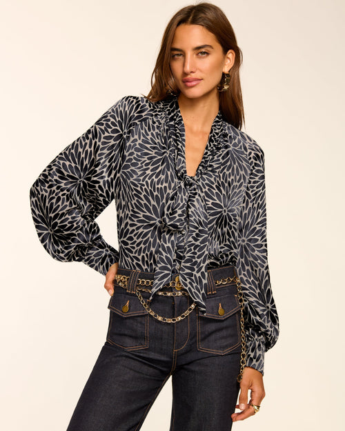 Aura Burnout V-Neck Long Sleeve Blouse
