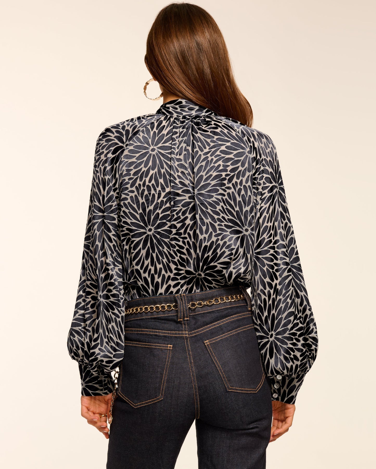 Aura Burnout V-Neck Long Sleeve Blouse
