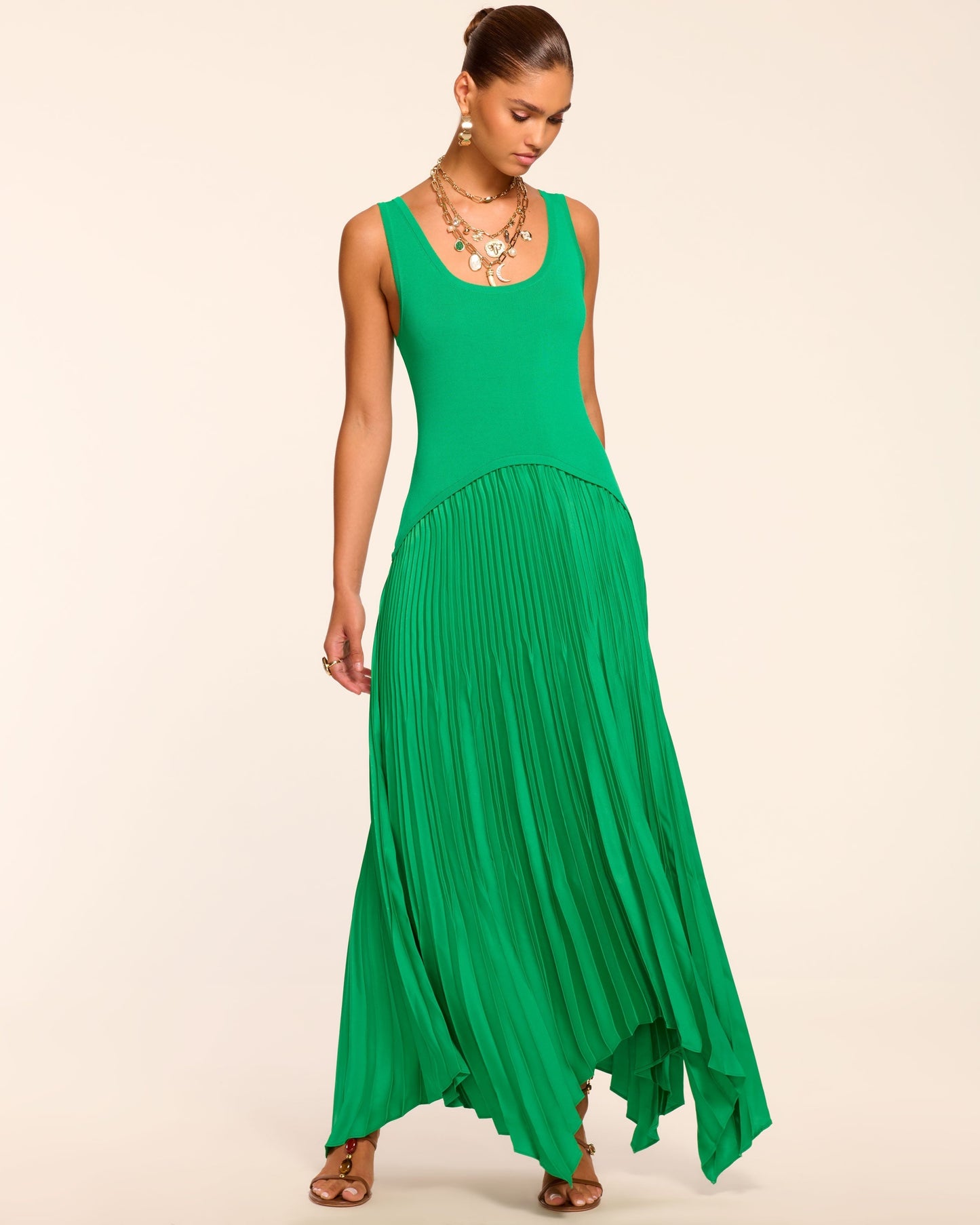 Davinia Knit Combo Pleated Maxi Dress