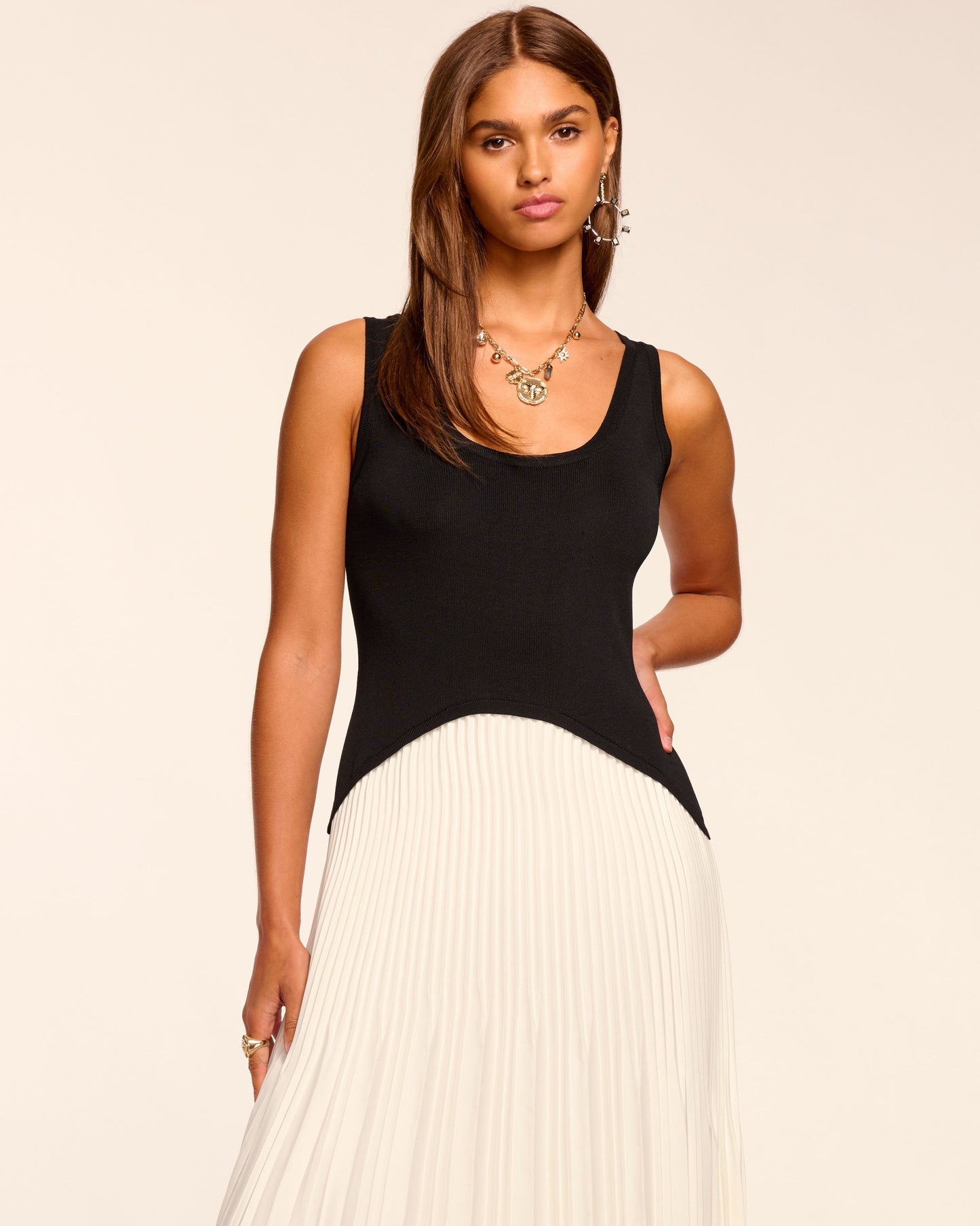 Davinia Knit Combo Pleated Maxi Dress | IVORY
