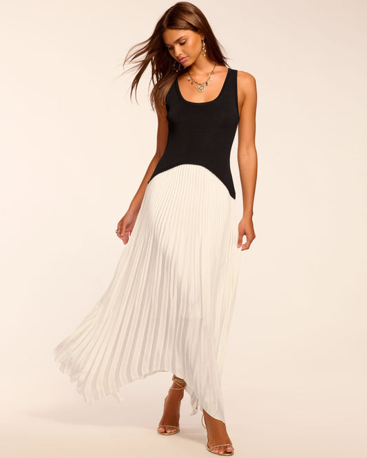 Davinia Knit Combo Pleated Maxi Dress | IVORY