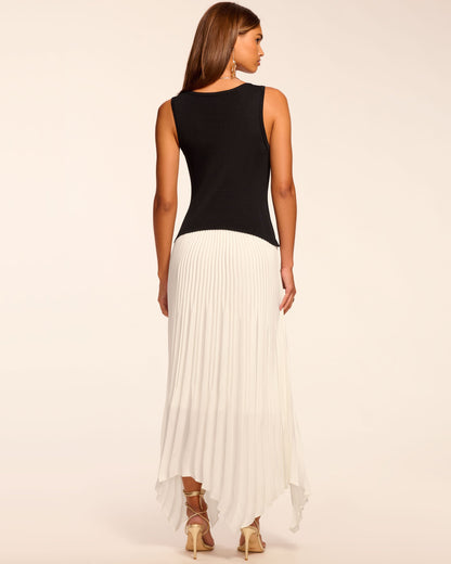 Davinia Knit Combo Pleated Maxi Dress | IVORY