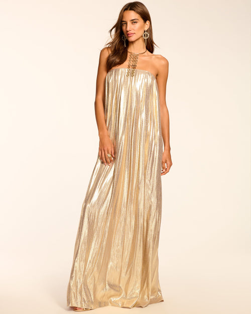 Chiara Silk Lamé Strapless Maxi Dress
