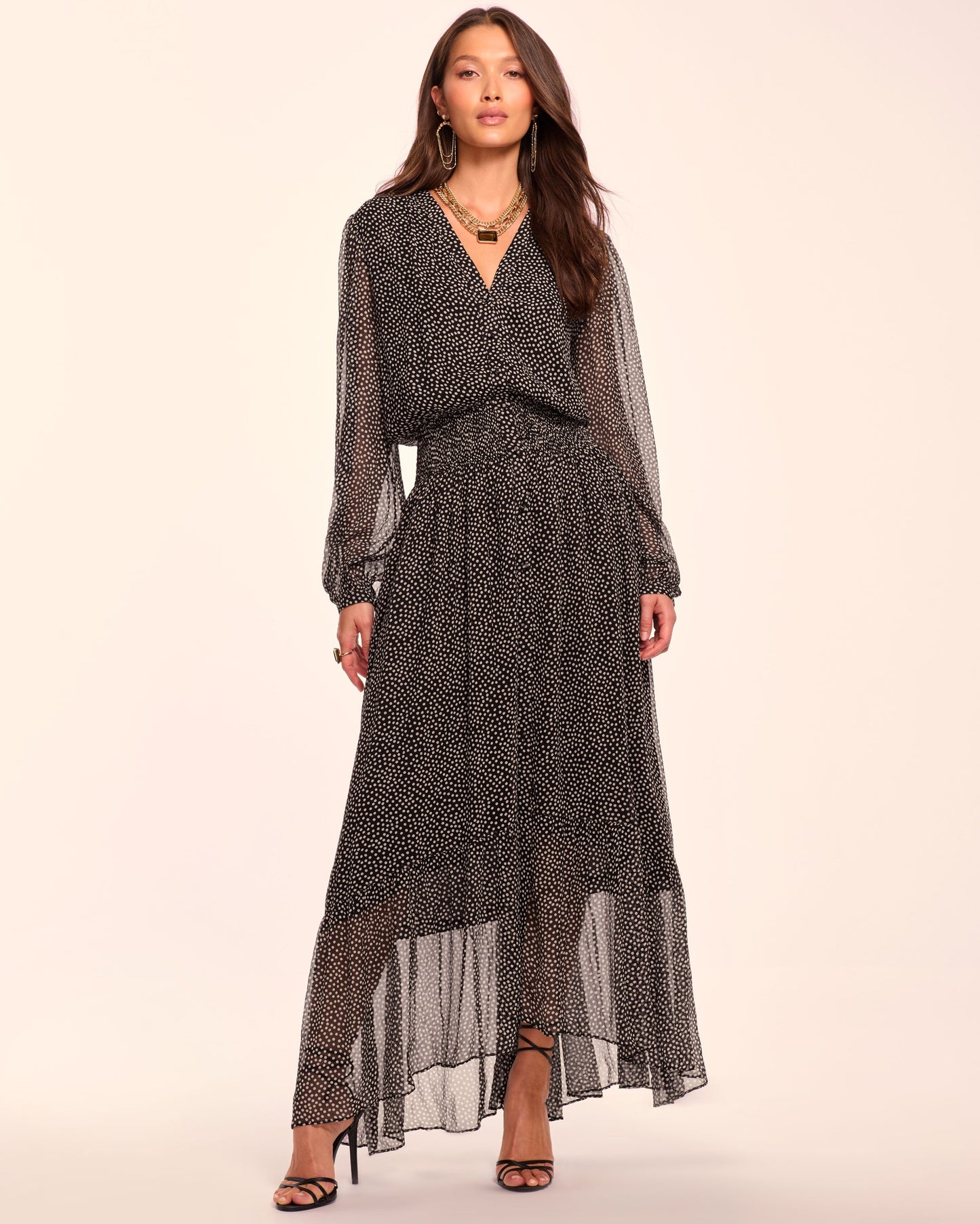 Dorothee Silk Long Sleeve Smocked Maxi Dress