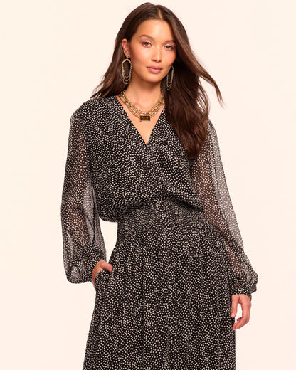 Dorothee Silk Long Sleeve Smocked Maxi Dress
