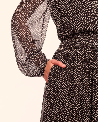 Dorothee Silk Long Sleeve Smocked Maxi Dress