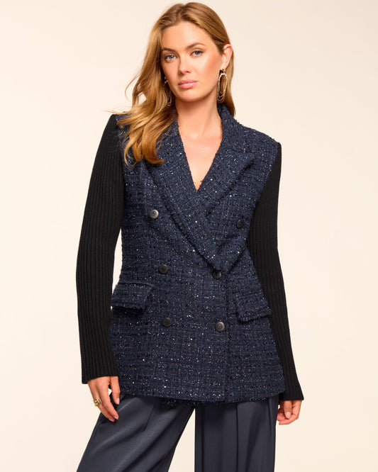 Elsa Tweed Knit Combo Double Breasted Blazer