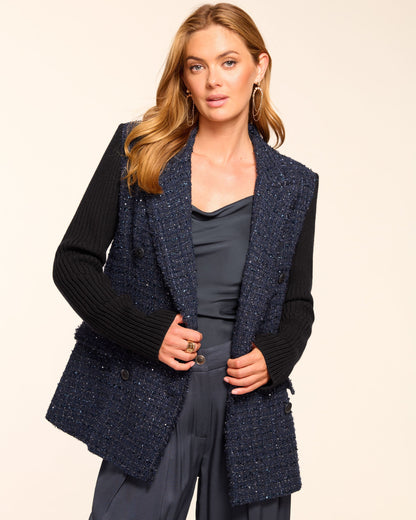 Elsa Tweed Knit Combo Double Breasted Blazer