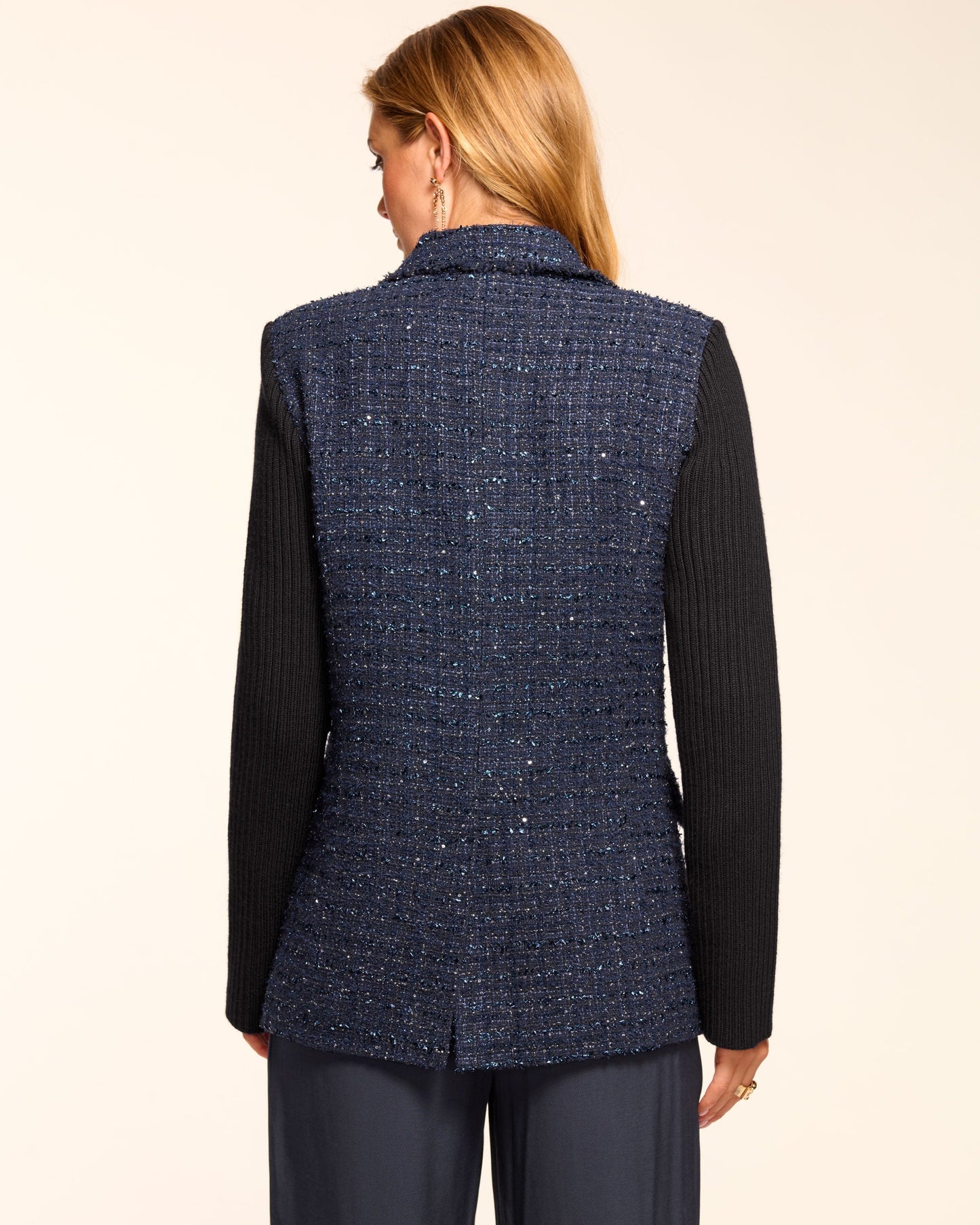 Elsa Tweed Knit Combo Double Breasted Blazer