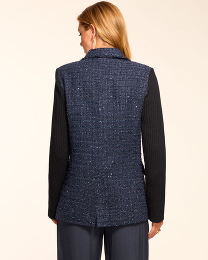 Elsa Tweed Knit Combo Double Breasted Blazer