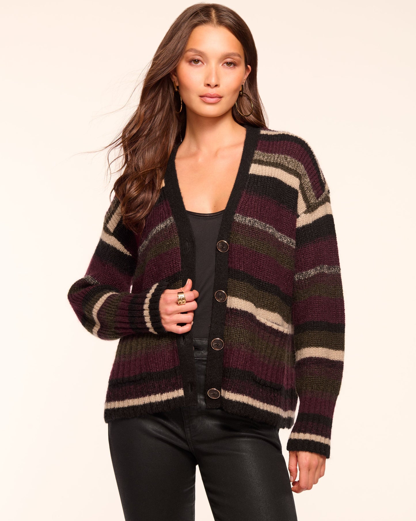 Caroline Striped Cardigan Sweater | OLIVE STRIPE