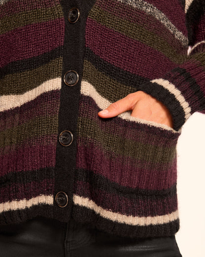 Caroline Striped Cardigan Sweater | OLIVE STRIPE