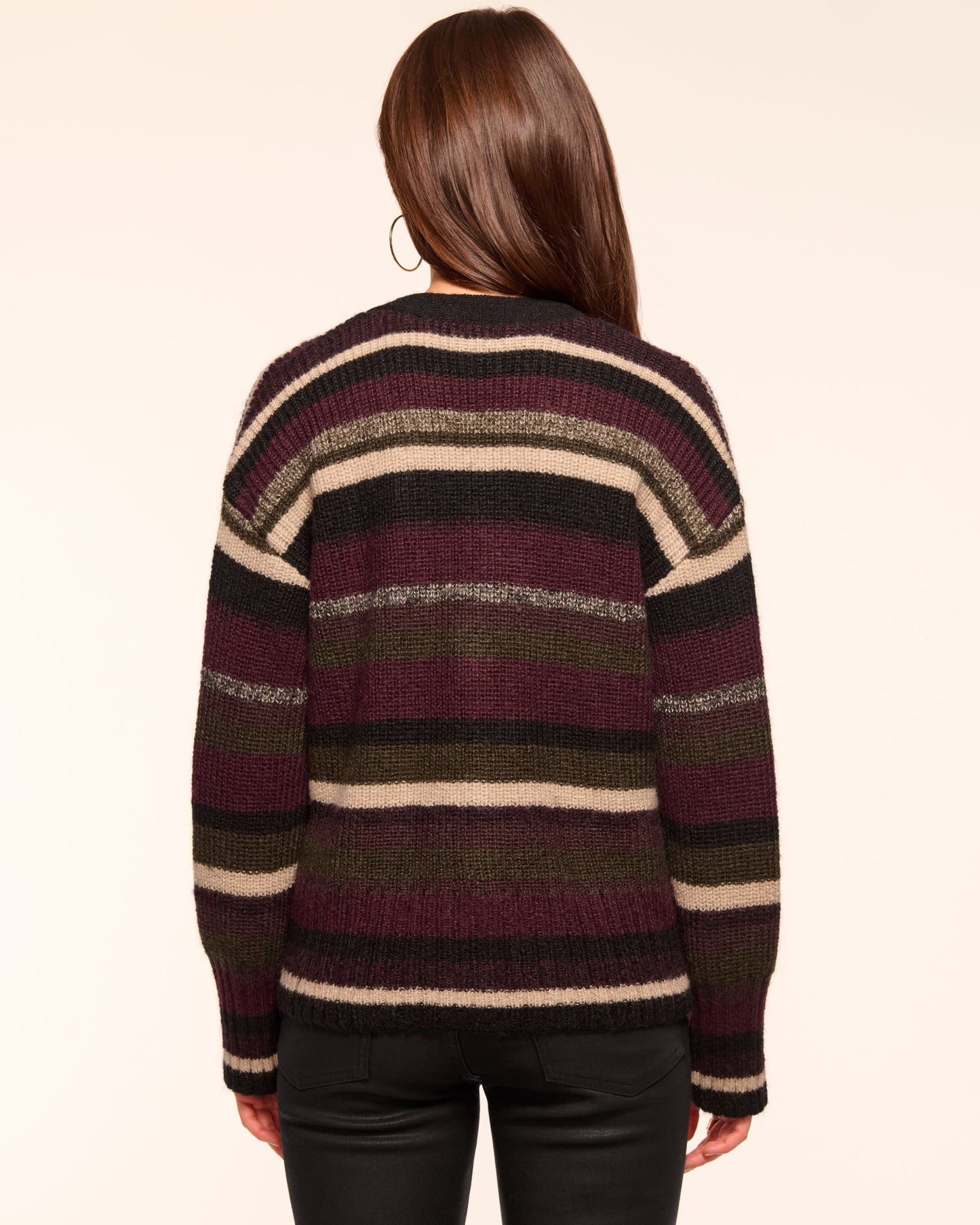 Caroline Striped Cardigan Sweater | OLIVE STRIPE