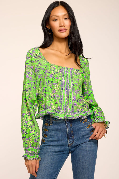Farah Printed Cotton Long Sleeve Top