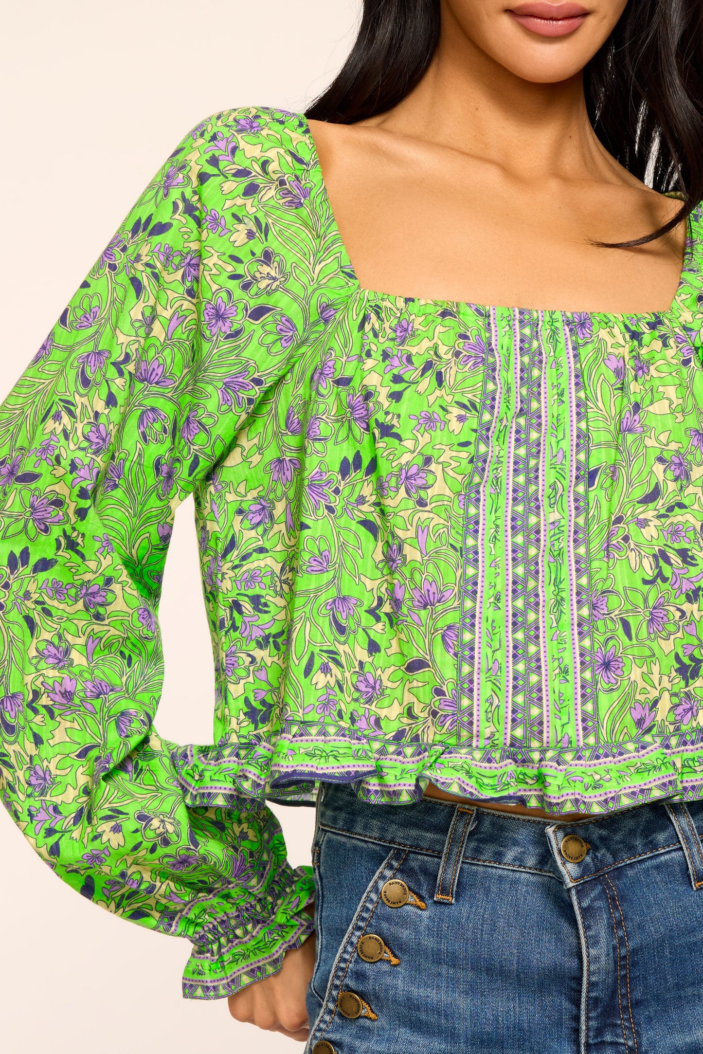 Farah Printed Cotton Long Sleeve Top