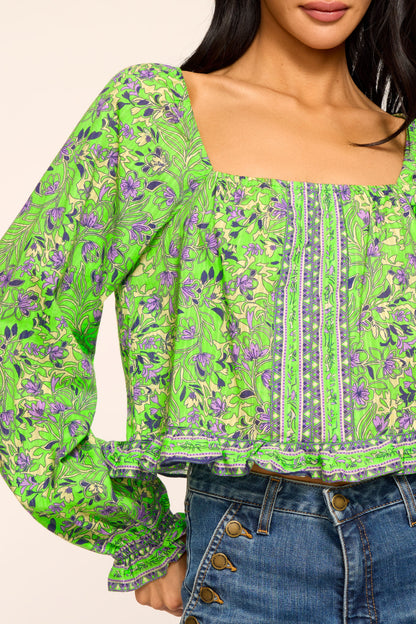Farah Printed Cotton Long Sleeve Top