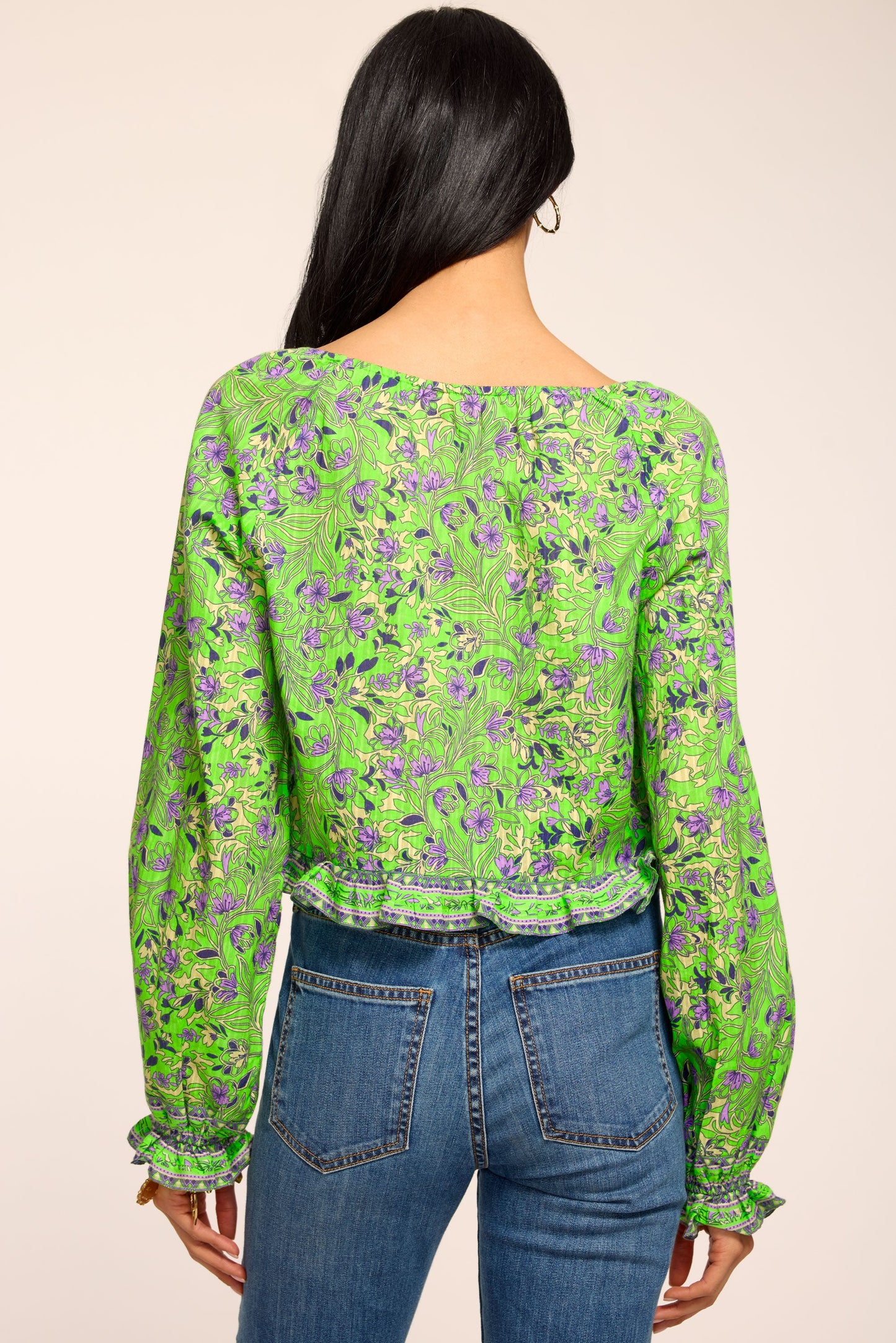 Farah Printed Cotton Long Sleeve Top
