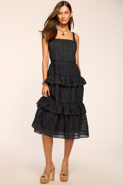 Daria Embroidered Voile Midi Dress | BLACK