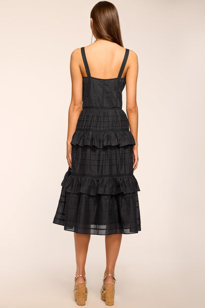 Daria Embroidered Voile Midi Dress | BLACK