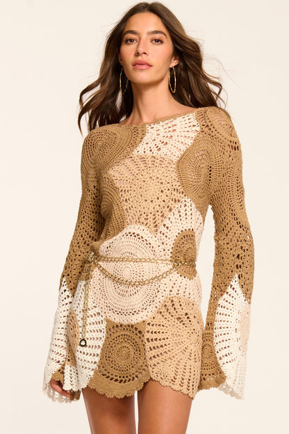 Carina Crochet Colorblock Mini Dress