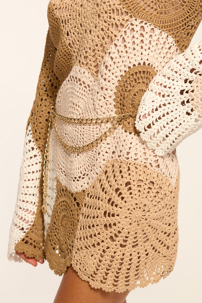 Carina Crochet Colorblock Mini Dress
