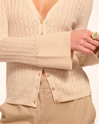 Cathy Pointelle Silk Cashmere Cardigan Sweater | SANDSTONE