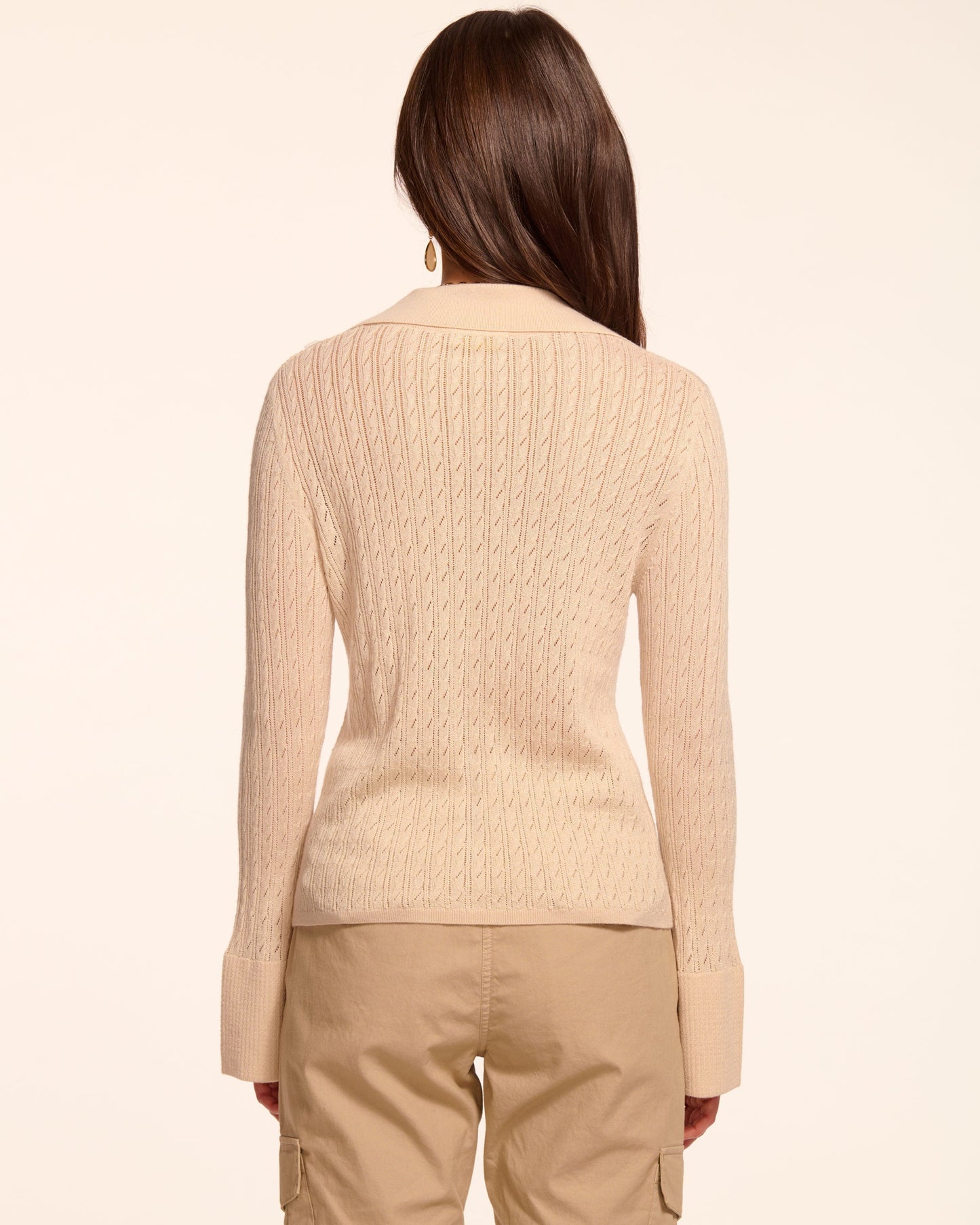 Cathy Pointelle Silk Cashmere Cardigan Sweater | SANDSTONE