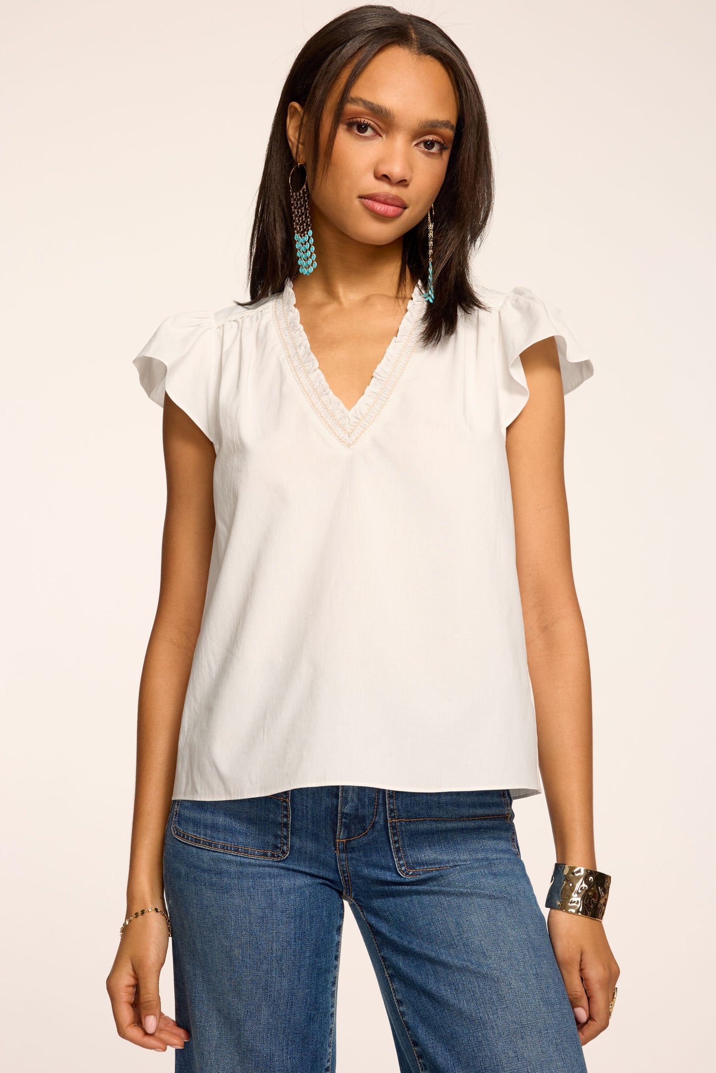 Blake Cotton Poplin Flutter Sleeve Blouse