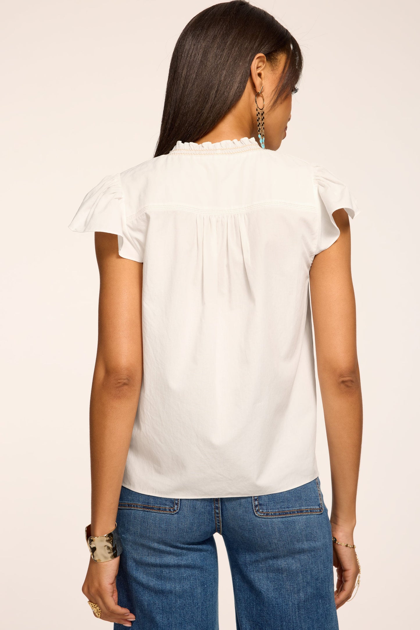 Blake Cotton Poplin Flutter Sleeve Blouse