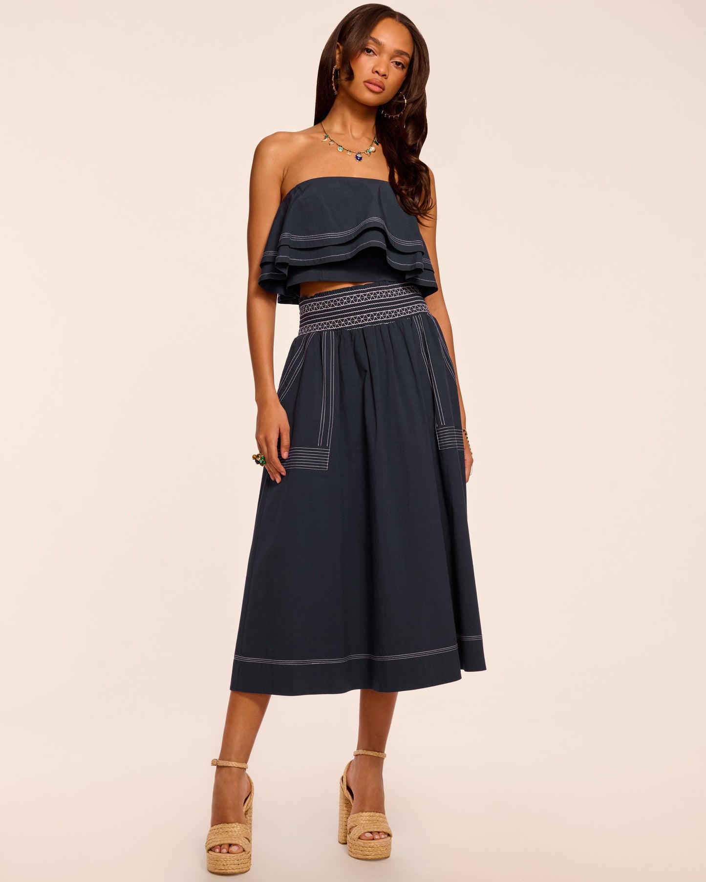 Galia Cotton Poplin Smocked Maxi Skirt