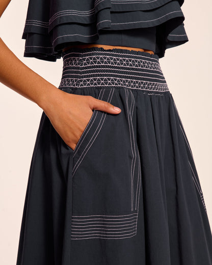 Galia Cotton Poplin Smocked Maxi Skirt
