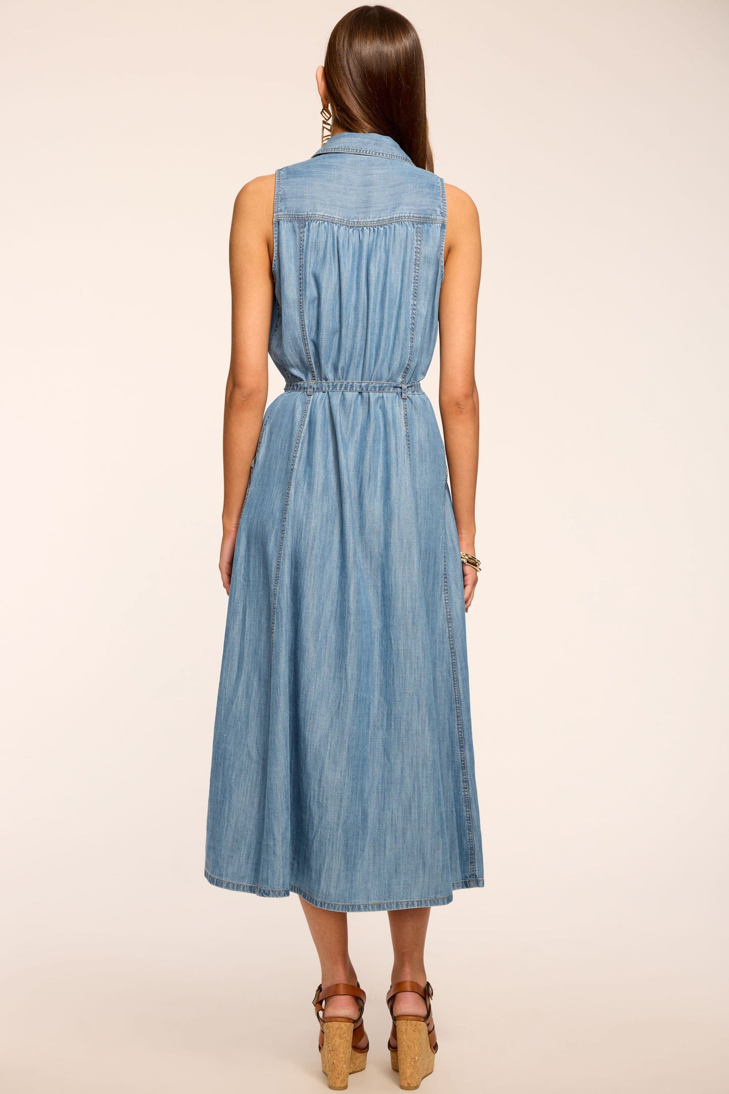 Clover Chambray V-Neck Midi Dress