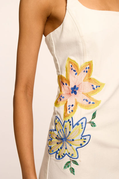 Adriana Floral Embroidered Denim Mini Dress