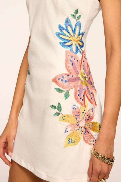 Adriana Floral Embroidered Denim Mini Dress