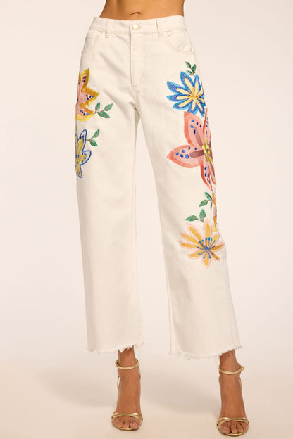 Amber Floral Embroidered Straight Leg Jean