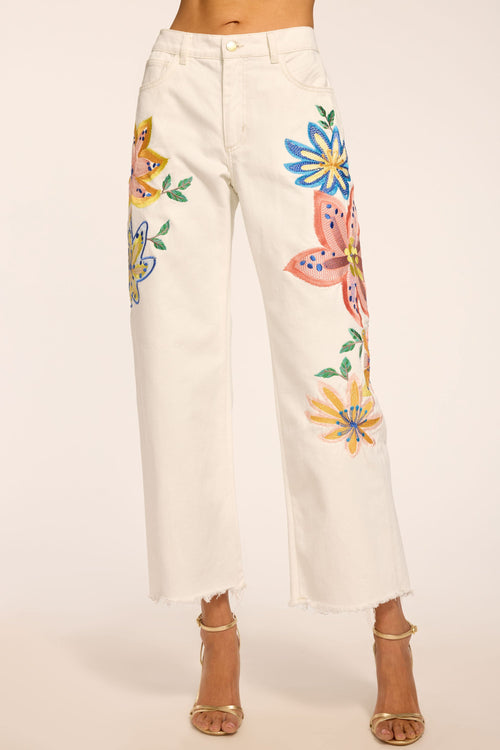 Amber Floral Embroidered Straight Leg Jean