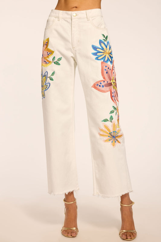 Amber Floral Embroidered Straight Leg Jean
