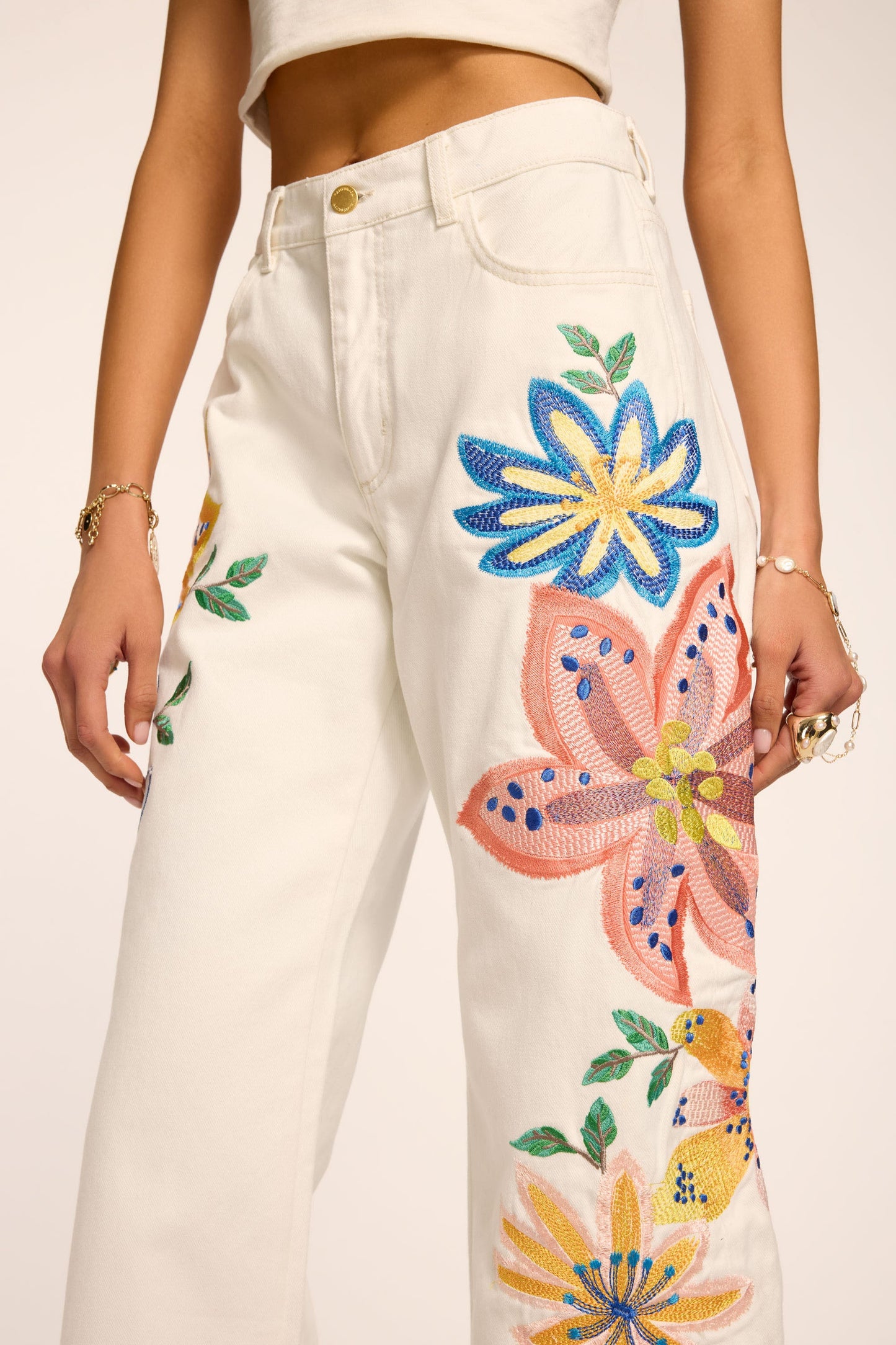 Amber Floral Embroidered Straight Leg Jean
