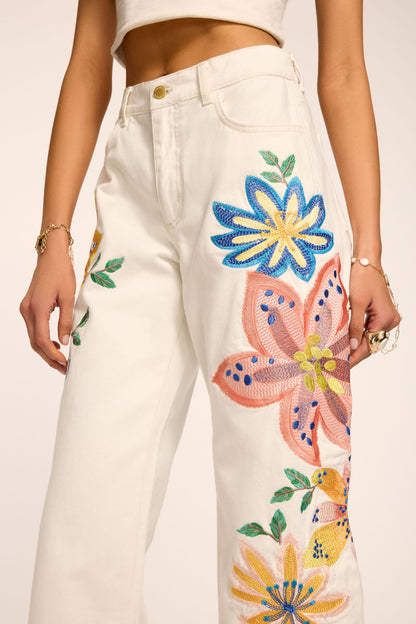 Amber Floral Embroidered Straight Leg Jean