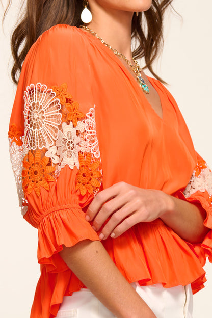 Berry Embroidered Short Sleeve Blouse